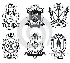 Retro vintage Insignias. Vector design elements. Coat of Arms co