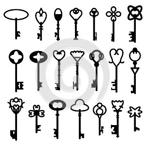 Retro vintage keys silhouettes vector set collection