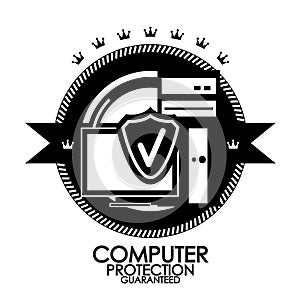 Retro vintage label computer protection stamp