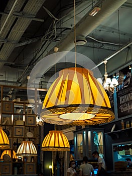 retro vintage lamps with large lampshades in the cafe interior