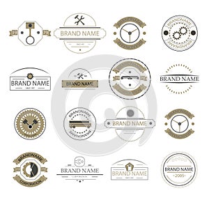 Retro vintage logo,business signs. Labels mechanism, badges and objects. Cars and truck.