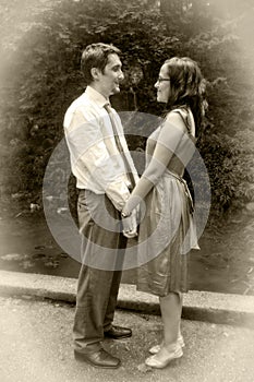 Retro vintage love - two lovers holding hands