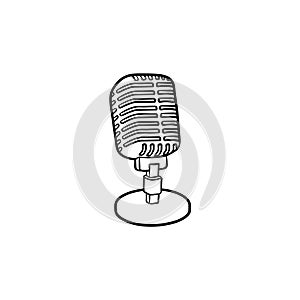 Retro vintage microphone hand drawn outline doodle icon.