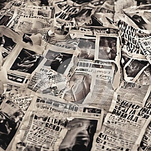 Retro vintage newspaper magazine collage torn scrap paper background image