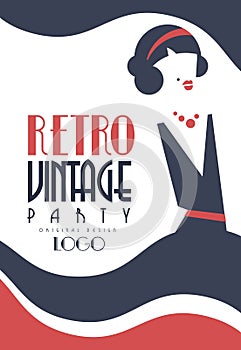 Retro vintage party logo, design element for poster, banner, flyer, card, brochure, invitation card vector Illustration