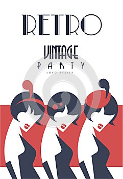 Retro vintage party logo design, template for poster, banner, flyer, card, brochure, invitation card vector Illustration