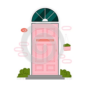 Retro vintage pink door for home apartment isolated