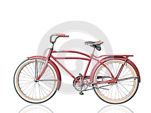 Retro vintage red bicycle isolated on white background.