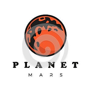 Retro Vintage Red Mars Planet Symbol Illustration for Outer Space Science Logo Design Vector,template,icon