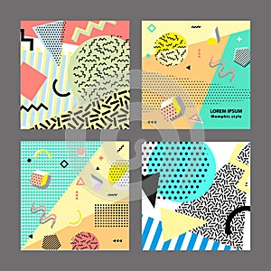 Retro vintage 80s or 90s fashion style. Memphis cards. Big set. Trendy geometric elements. Modern abstract design poster