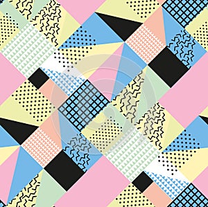 Retro vintage 80s or 90s fashion style. Memphis seamless pattern. Trendy geometric elements. Modern abstract design