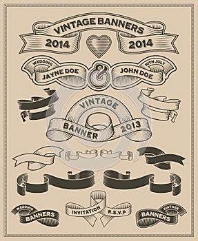 Retro vintage scroll and banner vector set