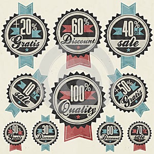 Retro vintage style big reductions signs collection and other promotion labels design.