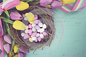 Retro vintage style filter Happy Easter background
