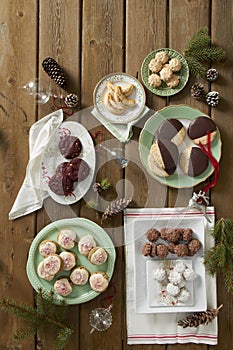 Retro and vintage style holiday cookies with plate