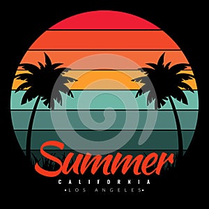 Retro vintage summer sunset logo badges for t-shirts and other print production. California 70s-style concept. Graphic vector flat