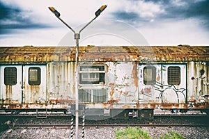 Retro vintage technology, old train, grunge background