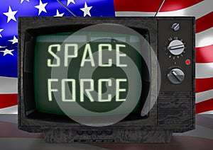 Retro vintage television, parody on USA space force
