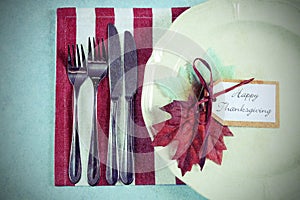 Retro vintage Thanksgiving dining table place setting