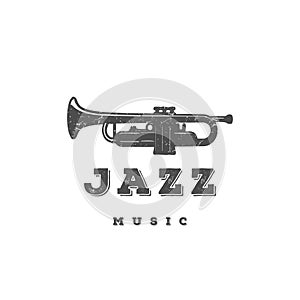 Retro Vintage Trumpet Music Jazz Concert Logo Design Vector