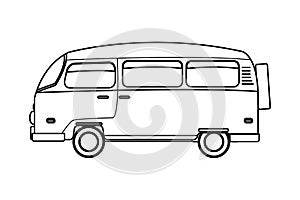 Retro vintage van vehicle cartoon in black and white