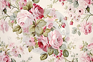 Retro vintage wallpaper flower pattern decorative art design seamless spring blossom floral pink