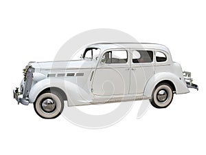 Retro vintage white dream wedding car isolated