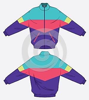 Retro vintage windbreaker hoodie jacket template varsity design