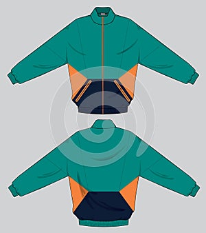 Retro vintage windbreaker hoodie jacket template varsity design