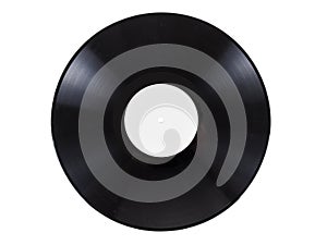 Retro vinyl audio record with scratches, isolated on white background.