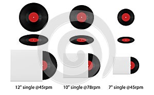 Retro vinyl discs records set different sizes singles. Realistic Vinyl Record with Cover Mockup. Vinyl record with blank