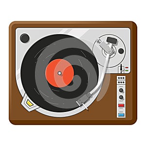 Retro vinyl player top view realistic vector illustration