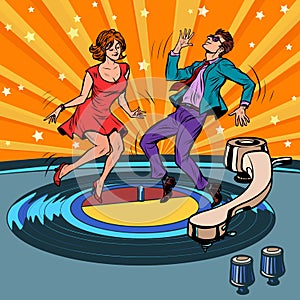 Retro vinyl record A couple dancing. Music party