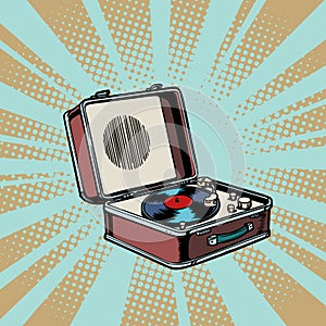 Retro vinyl record player pop art background