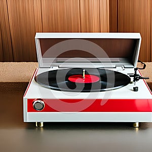 1054 Retro Vinyl Record Player: A retro and vintage-inspired background featuring a retro vinyl record player with spinning viny