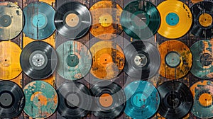 Retro Vinyl Record Wallpaper: Sunlit Sheen in Harvest Gold, Almond, and Seafoam Green