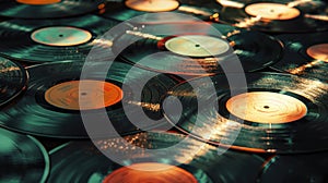 Retro Vinyl Record Wallpaper: Sunlit Sheen in Harvest Gold, Almond, and Seafoam Green photo