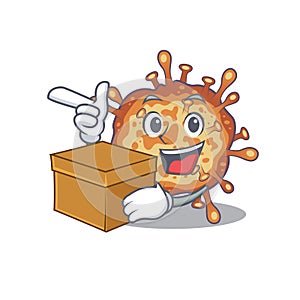 Retro virus corona cartoon design style having a box