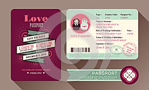 Retro Visa Passport Wedding Invitation card