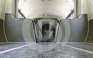 Retro wagon train interior in green tone