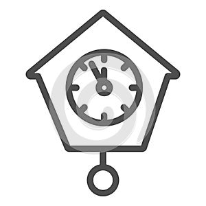 Retro wall clock line and solid icon. Cuckoo watch outline style pictogram on white background. Antique pendulum clock