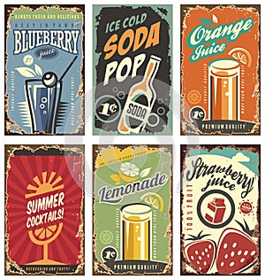 Retro wall decor with juices and drinks set