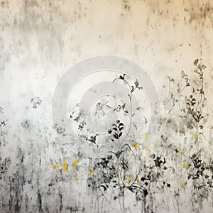 Retro wallpaper with faded floral ornament. Abstract vintage background. Old and shabby concrete texture. Generative AI