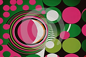 Retro wallpaper in 70s style with colorful multicolored circles