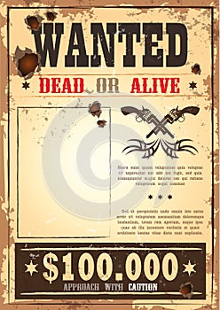 Retro wanted paper for wild west bounty photo