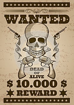 Retro wanted vector poster in wild west thematic