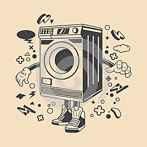 Retro Washing Machine Cartoon Character Vector Illustration