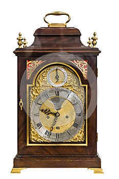 Retro watch. Antique vintage baroque clock on a blank isolate background.