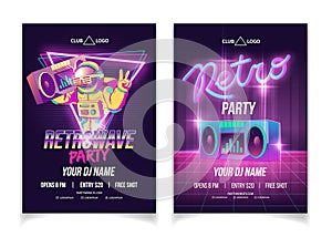 Retro wave music nightclub party vector poster