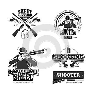 Retro weapons, shooting vector labels, emblems, badges, logos